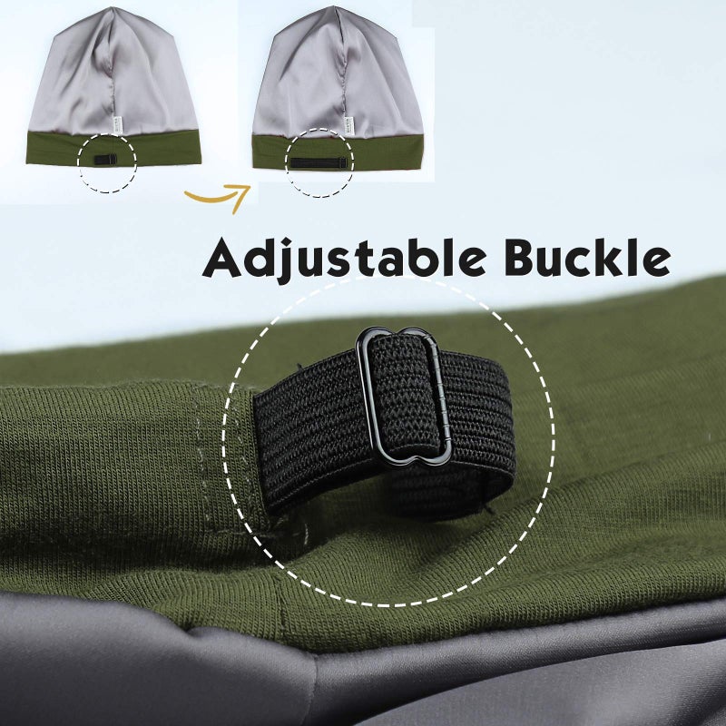 FocusCare Adjustable Satin Cap Long Hair Extra Large Sleeping Silk Lining Curly Women Olive Green - Image 3