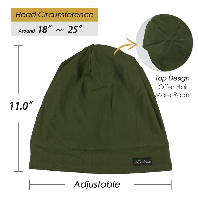FocusCare Adjustable Satin Cap Long Hair Extra Large Sleeping Silk Lining Curly Women Olive Green - Image 5