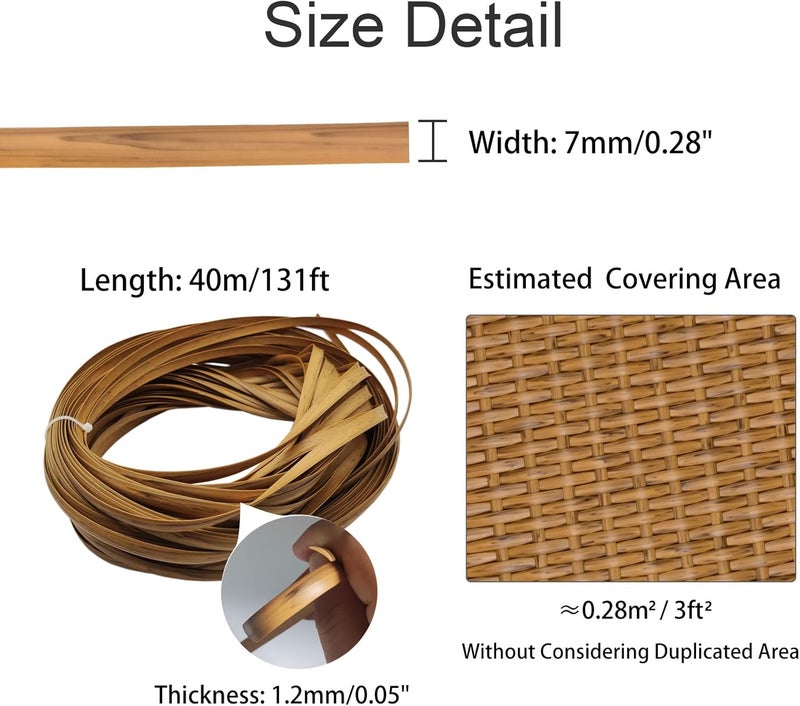 Feyart 40m/131ft 7mm Light Wood Wicker Repair Kit, PE Rattan Repair Kit for Wicker Chair Fixing, Patio Furniture Repair - Image 3