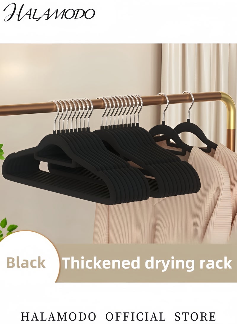 HALAMODO 30PCS Clothes Hangers Premium Thickened Flocking hangers Non-Slip Space Saving Clothes Hanger Heavy Duty Durable Black Hangers Notched Hanger for Coats & Pants & Dress - Image 4