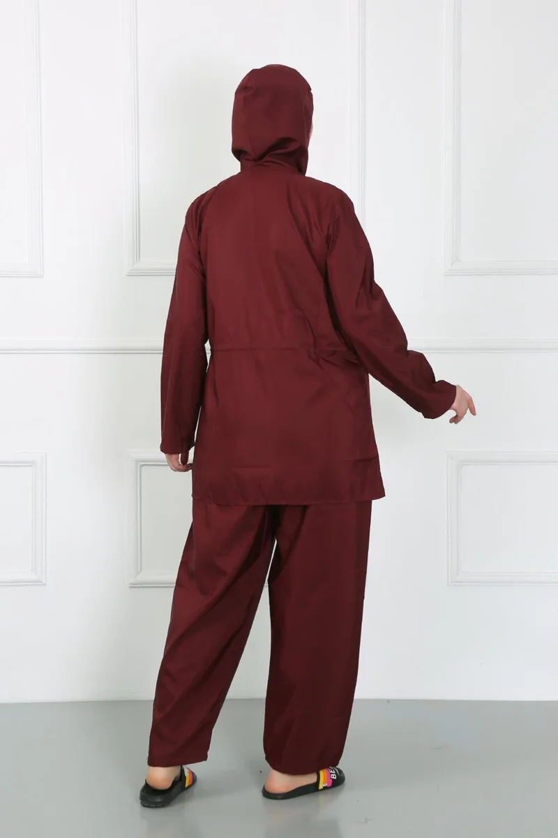 اكبينيز Plus Size Hijab Large Swimsuit Claret Red 44010