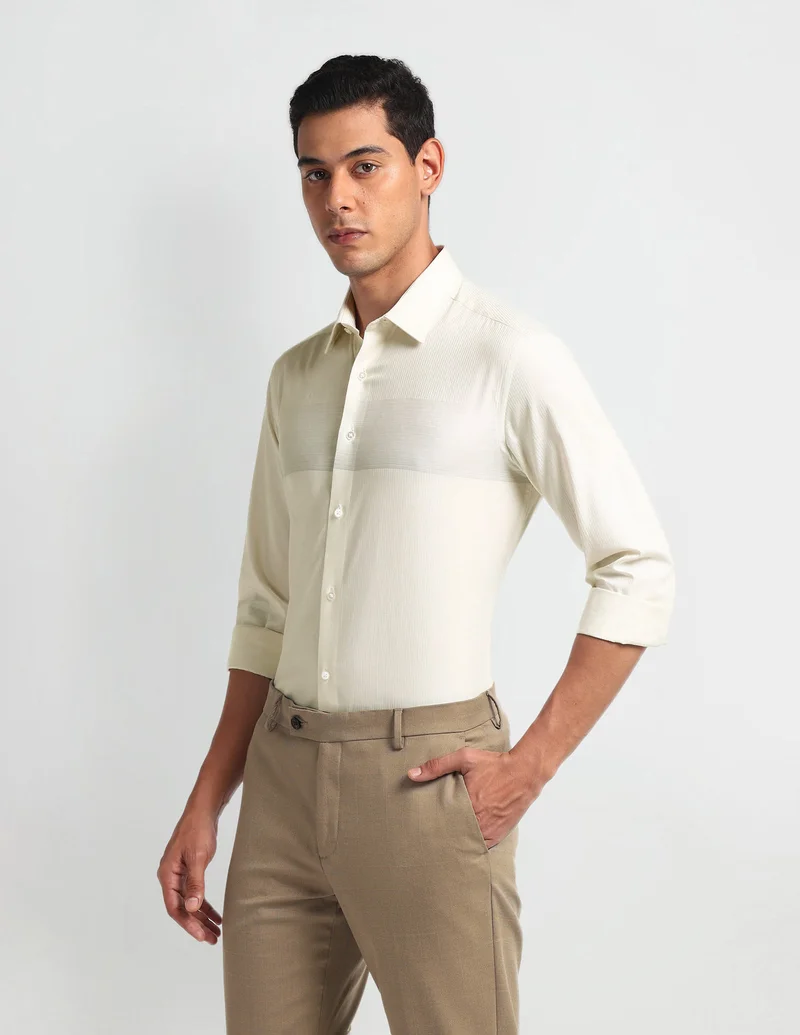 Arrow Off White Vertical Stripe Slim Fit Shirt for Men | Best Price UAE