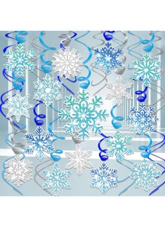 HOWAF HOWAF 30 Pcs Winter Snowflake Birthday Baby Shower Hanging Swirl Decorations,NO-DIY Winter Wonderland Blue White Snowflake Foil Hanging Ceiling Decor for Frozen Winter Xmas New Year Holiday  - Image 1