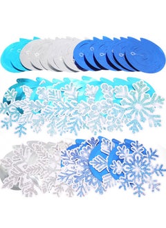 HOWAF HOWAF 30 Pcs Winter Snowflake Birthday Baby Shower Hanging Swirl Decorations,NO-DIY Winter Wonderland Blue White Snowflake Foil Hanging Ceiling Decor for Frozen Winter Xmas New Year Holiday  - Image 4