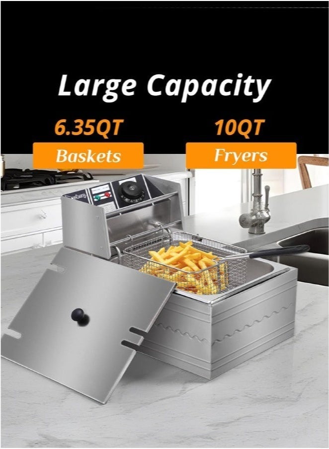 WALALLA 6L 2500W Stainless Steel Deep Oil Fryer with Frying Basket Strainer, Adjustable Temperature and Timer, Removable Oil Container - Image 2