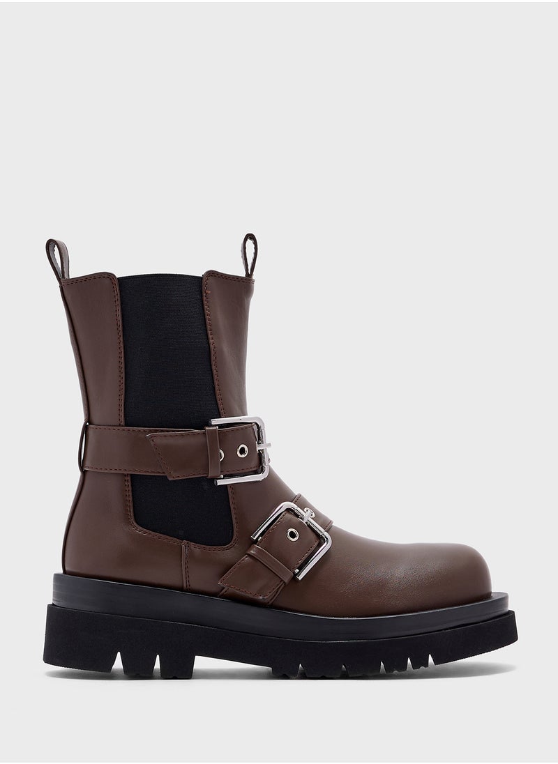 ELLA Buckle Detail Round Toe Boot  - Image 1