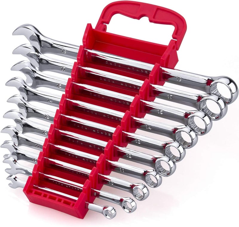 EFFICERE Max Torque 10-Piece Premium Metric Combination Wrench Set, Chrome Vanadium Steel, Long Pattern Design | Include Metric Sizes 6, 8, 10, 11, 12, 13, 14, 15, 17, 19mm with Storage Rack Organizer - Image 1