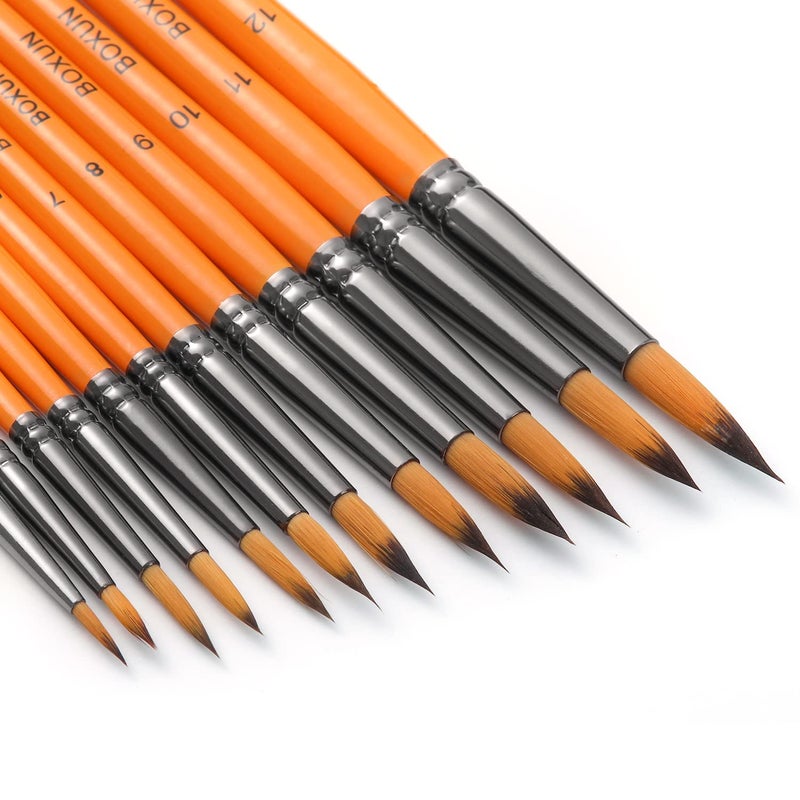 BOXUN Round Watercolor Paint Brushes Set  Professional 12 Piece Gouache Paint Brushes for Artist Acrylic Gouache Oil MiniatureModel Face Painting  Short Handle