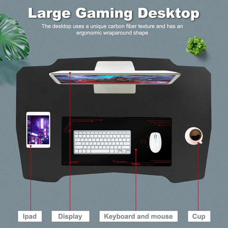 BestOffice Gmaing Desk 35.4in PC Computer Desk Z Shaped Gaming Workstation Ergonomic Gaming Table with Headphone Hook for Home Office, Red - Image 3