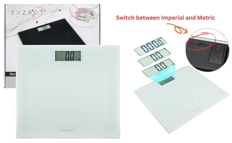 EXZACT Digital Bathroom ScaleElectronic Weighing Scale Ultra Slim 17 CM Thickness 150 kg 330 lb Colour Glass Platform White - Image 4