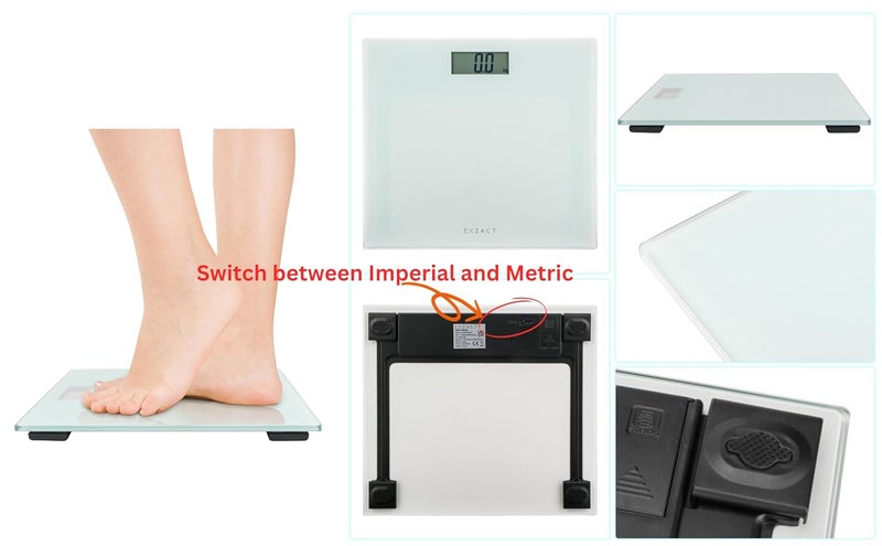 EXZACT Digital Bathroom ScaleElectronic Weighing Scale Ultra Slim 17 CM Thickness 150 kg 330 lb Colour Glass Platform White - Image 3