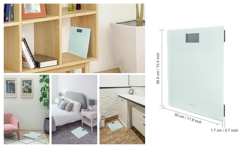 EXZACT Digital Bathroom ScaleElectronic Weighing Scale Ultra Slim 17 CM Thickness 150 kg 330 lb Colour Glass Platform White - Image 2