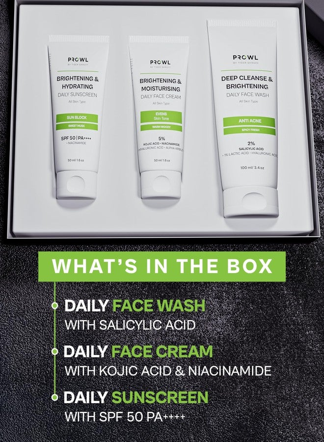 PROWL by Tiger Shroff Facecare Gift Set for Men with Facewash, Face Cream and SPF50 Sunscreen | Daily Brightening, Hydrating & Anti-Acne Grooming Kit | All Skin Type Skincare Combo | Set of 3 - Image 4