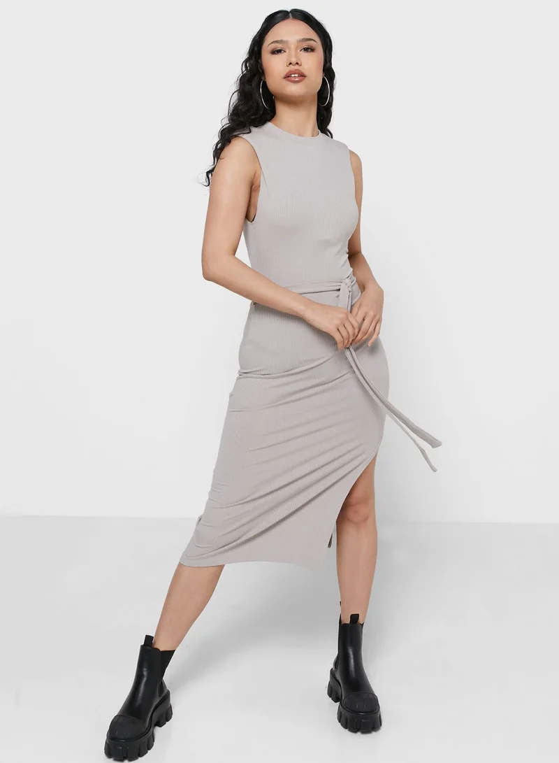 TOPSHOP Ribbed Tie-Waist Dress
