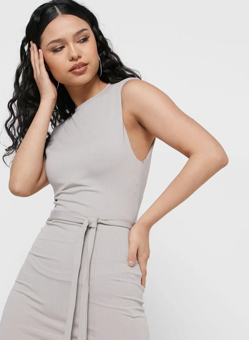 TOPSHOP Ribbed Tie-Waist Dress