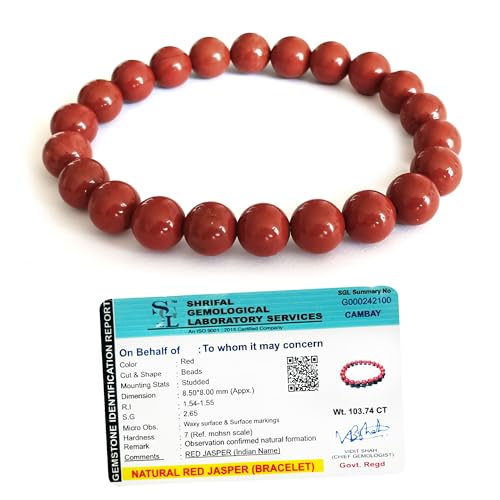 SOLAVA Original Red Jasper Bracelet with Lab Certificate for Men and Women - Natural Energised Red Bracelet for Money, Balance Root Chakra, Reiki Healing and Good Luck - 8MM Beads - Image 1