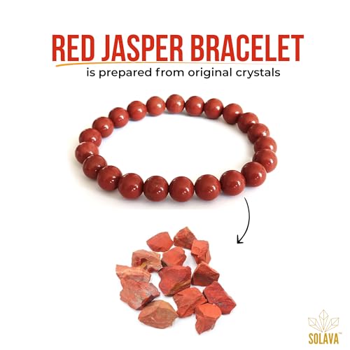 SOLAVA Original Red Jasper Bracelet with Lab Certificate for Men and Women - Natural Energised Red Bracelet for Money, Balance Root Chakra, Reiki Healing and Good Luck - 8MM Beads - Image 4