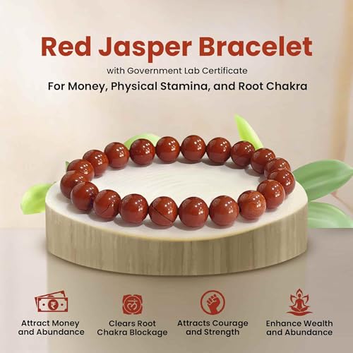SOLAVA Original Red Jasper Bracelet with Lab Certificate for Men and Women - Natural Energised Red Bracelet for Money, Balance Root Chakra, Reiki Healing and Good Luck - 8MM Beads - Image 2