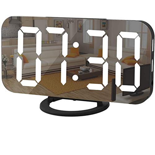 SZELAM Digital Clock Large Display, LED Alarm Electric Clocks Mirror Surface for Makeup with Diming Mode, 3 Levels Brightness, Dual USB Ports Modern Decoration for Home Bedroom Decor-Black - Image 1