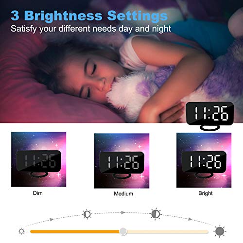 SZELAM Digital Clock Large Display, LED Alarm Electric Clocks Mirror Surface for Makeup with Diming Mode, 3 Levels Brightness, Dual USB Ports Modern Decoration for Home Bedroom Decor-Black - Image 3