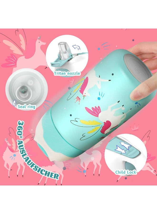 FjBottle Kids Stainless Steel Water Bottles with Straw, 12 oz Leak Proof Insulated Water Bottle Double Wall Keep Hot Cold Drinks Thermos Toddler Bottle with Handle BPA-Free for School - Image 2