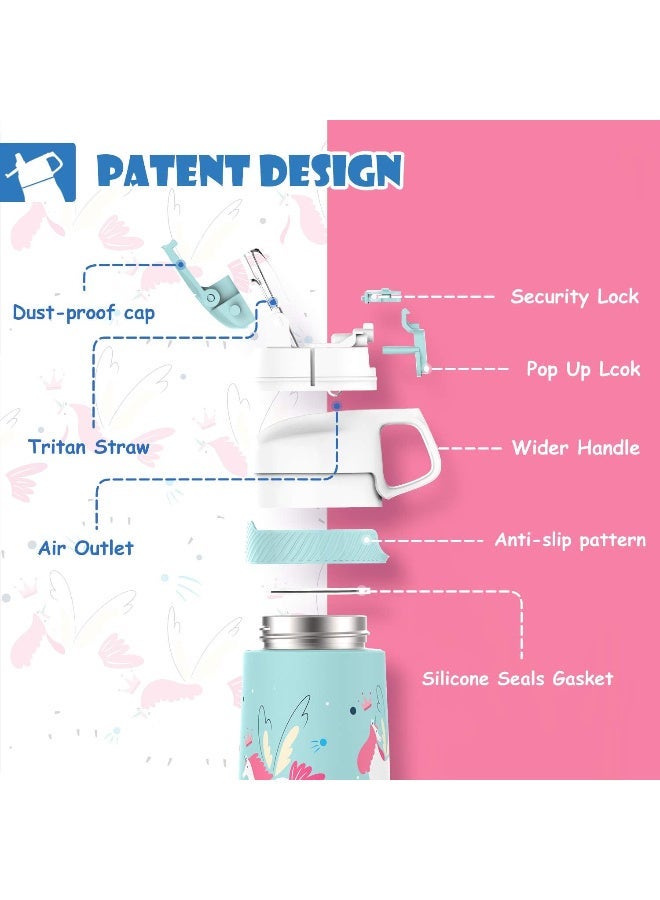 FjBottle Kids Stainless Steel Water Bottles with Straw, 12 oz Leak Proof Insulated Water Bottle Double Wall Keep Hot Cold Drinks Thermos Toddler Bottle with Handle BPA-Free for School - Image 3