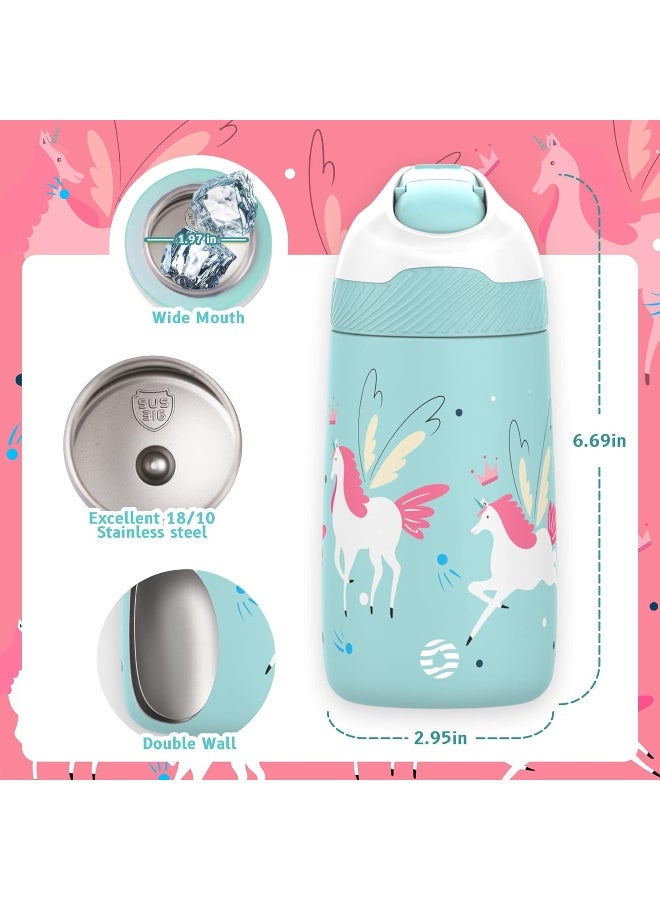FjBottle Kids Stainless Steel Water Bottles with Straw, 12 oz Leak Proof Insulated Water Bottle Double Wall Keep Hot Cold Drinks Thermos Toddler Bottle with Handle BPA-Free for School - Image 5