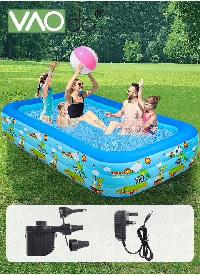 VAOdo Inflatable Kiddie Pool with Electric Inflatable Pump, Kids Swimming Pool with Inflatable Soft Floor, Ocean World Inflatable Bathtub for Indoor or Outdoor, Ball Pit Pool for Children and Adults 260*160*60CM  - Image 1