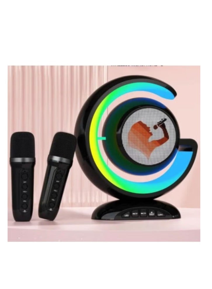 ACLIX YS-110 Wireless Bluetooth Speaker Night Lamp Speaker LED Light Mini Karaoke with 1 UHF Microphone Voice Changer Black - Image 1