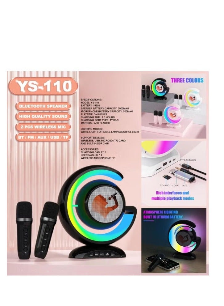 ACLIX YS-110 Wireless Bluetooth Speaker Night Lamp Speaker LED Light Mini Karaoke with 1 UHF Microphone Voice Changer Black - Image 2