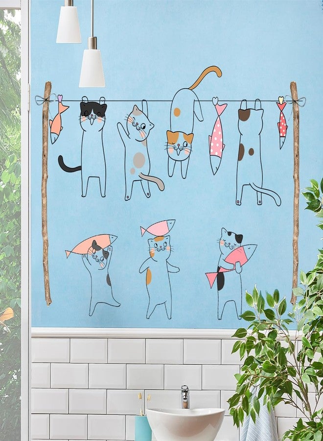 DRWSSR Removable Cartoon Animal Cats Wall Stickers Laundry Room Cats Clothes Hanger Fish Wall Decals Stickers for Girls Bedroom Decal Kids Nursery Sticker Bathroom Wall Art Decoration - Image 3