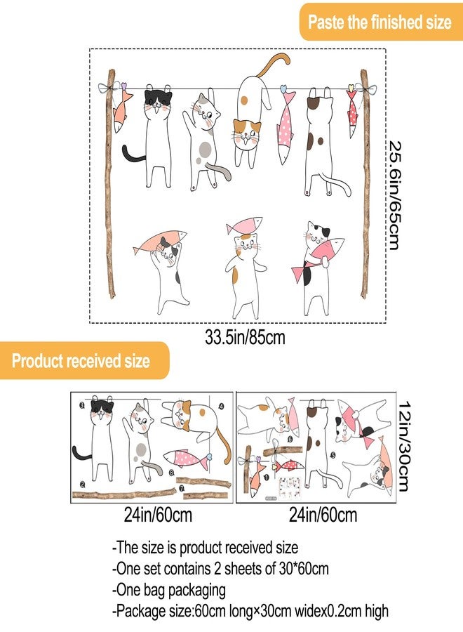 DRWSSR Removable Cartoon Animal Cats Wall Stickers Laundry Room Cats Clothes Hanger Fish Wall Decals Stickers for Girls Bedroom Decal Kids Nursery Sticker Bathroom Wall Art Decoration - Image 2