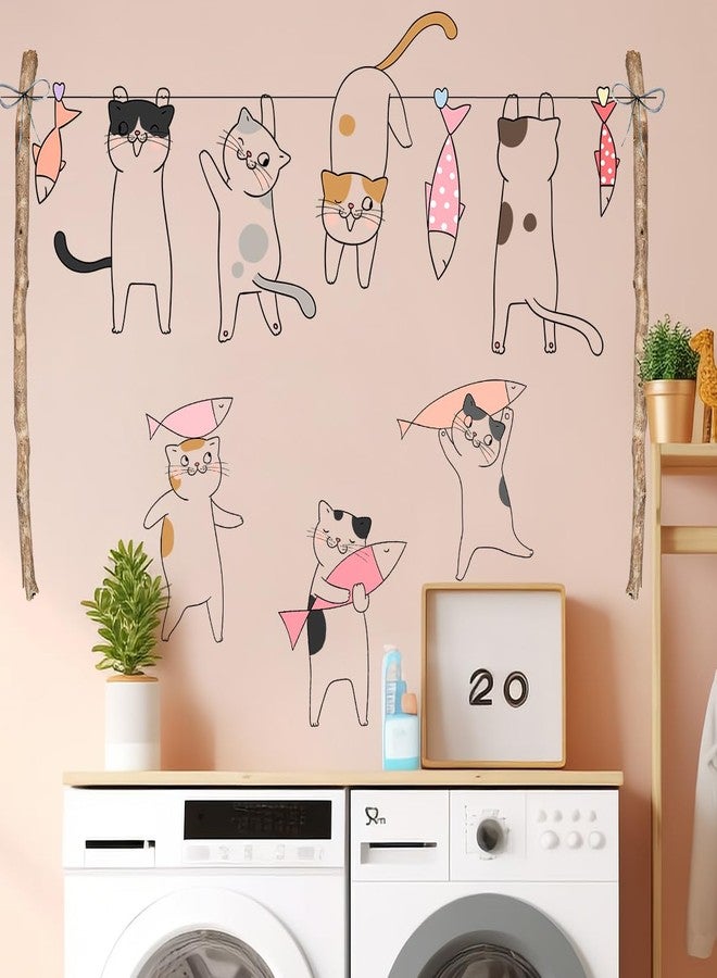 DRWSSR Removable Cartoon Animal Cats Wall Stickers Laundry Room Cats Clothes Hanger Fish Wall Decals Stickers for Girls Bedroom Decal Kids Nursery Sticker Bathroom Wall Art Decoration - Image 5