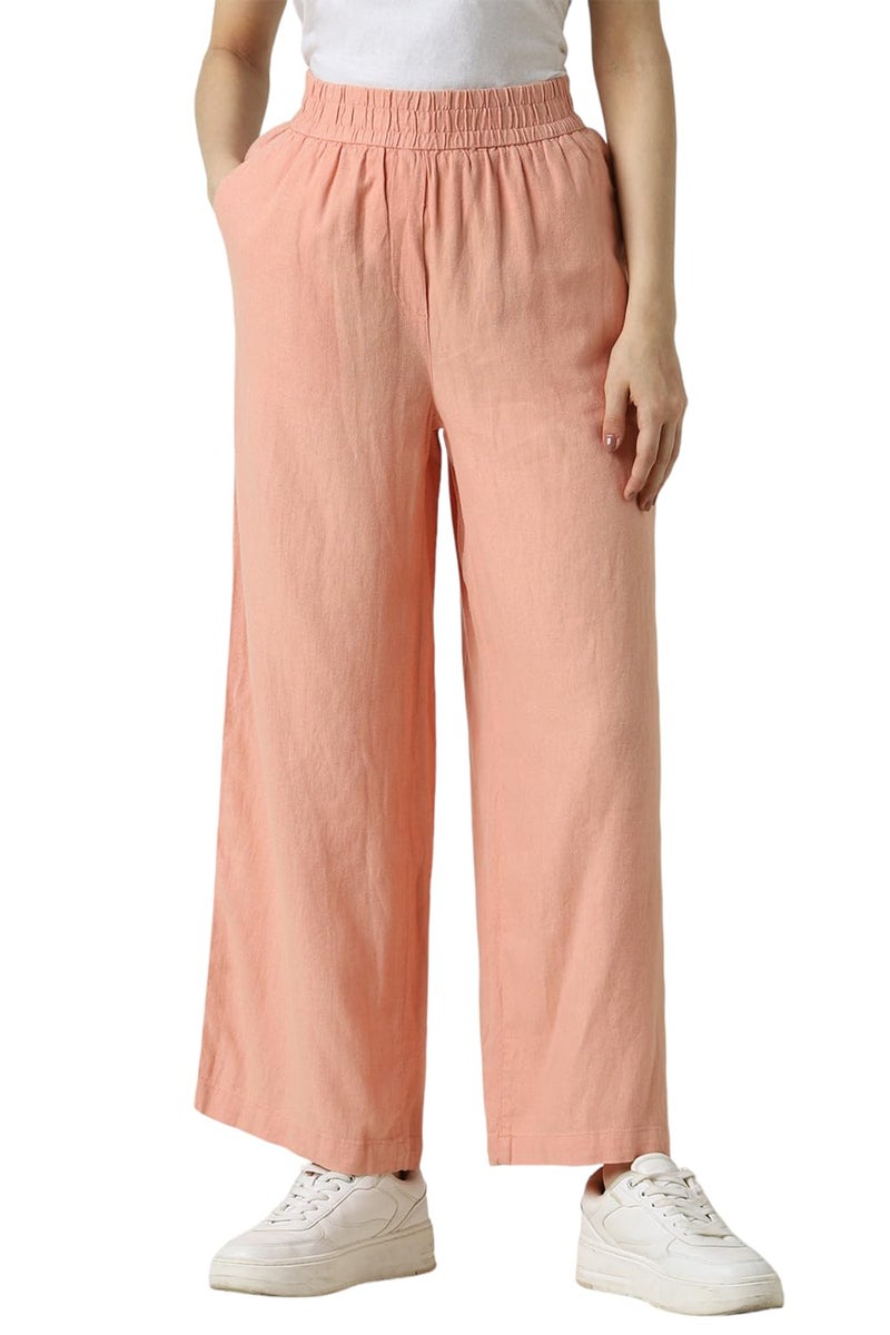 Van Heusen Women Peach Textured Casual Regular Fit Trousers - Image 1
