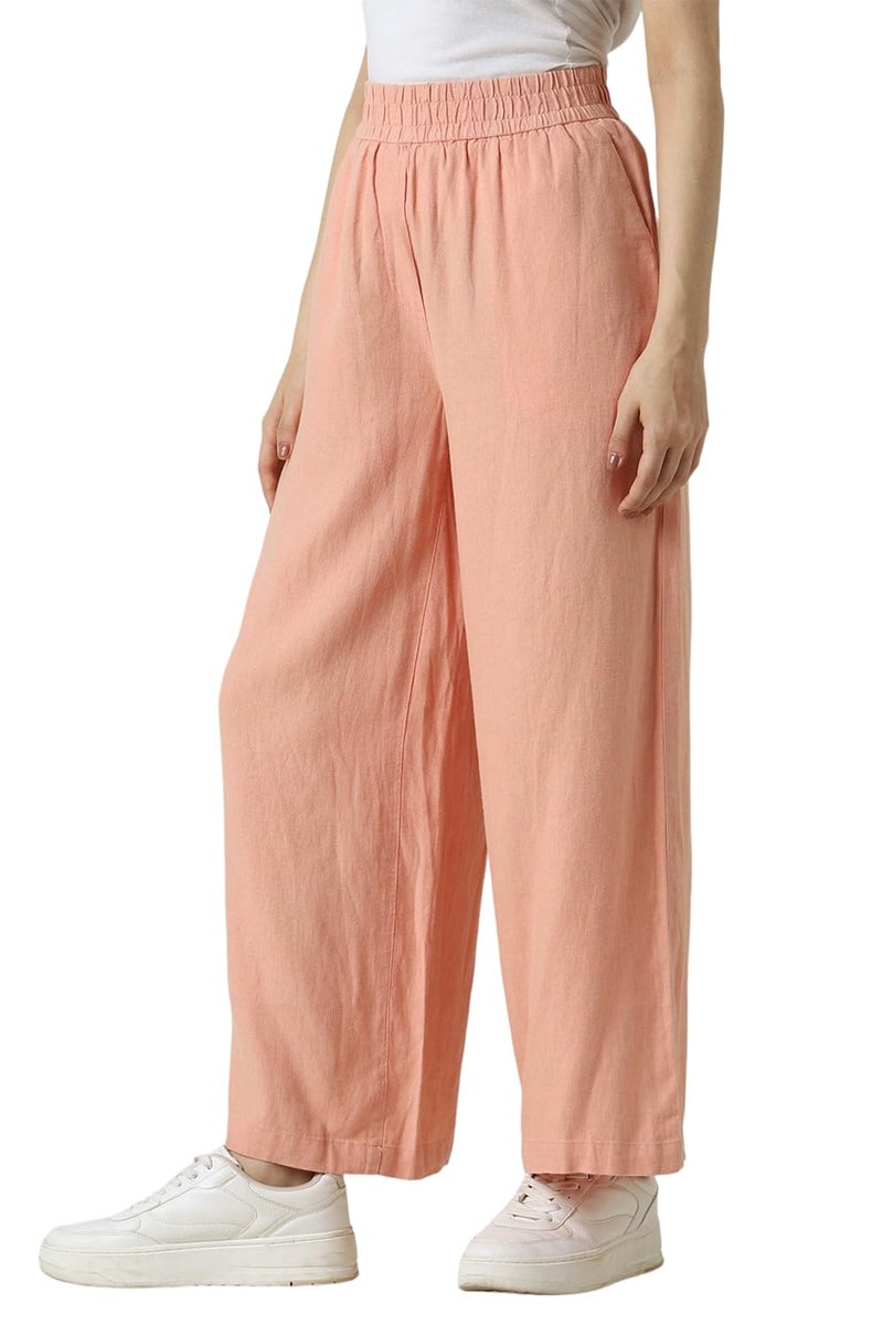 Van Heusen Women Peach Textured Casual Regular Fit Trousers - Image 2