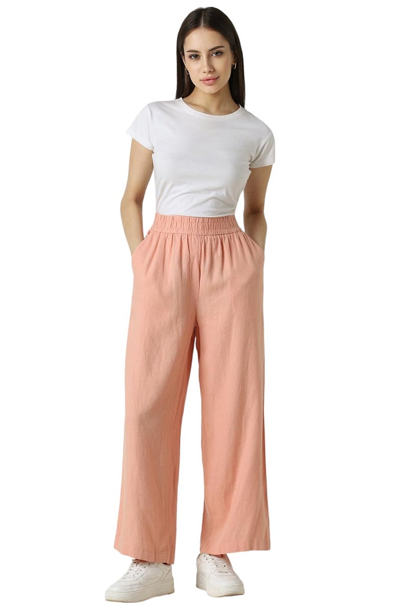 Van Heusen Women Peach Textured Casual Regular Fit Trousers - Image 4