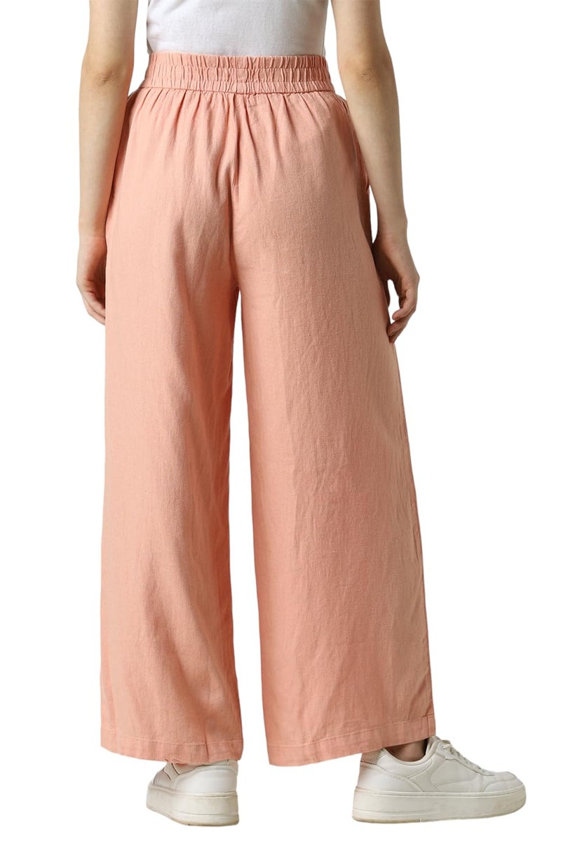 Van Heusen Women Peach Textured Casual Regular Fit Trousers - Image 3
