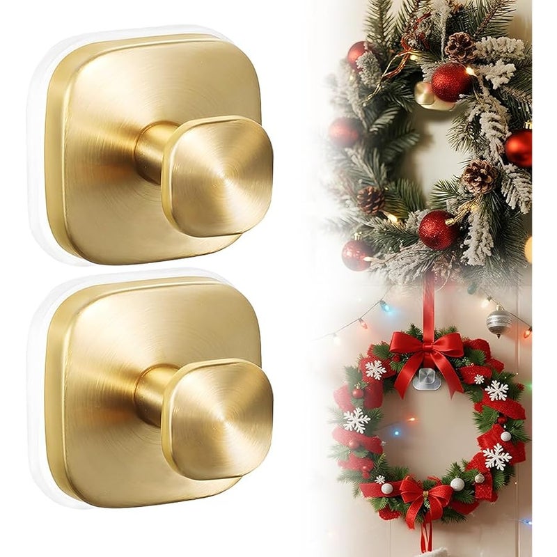 Suction Cup Hooks for Door Wreaths on Glass Suction Cup Hooks for Shower,2025 No Drill Wreath Hanger Holder ,Hook Hanging Towels for Window Door Bathroom Mirrors for Daily Use (Gold-2PCS) - Image 1