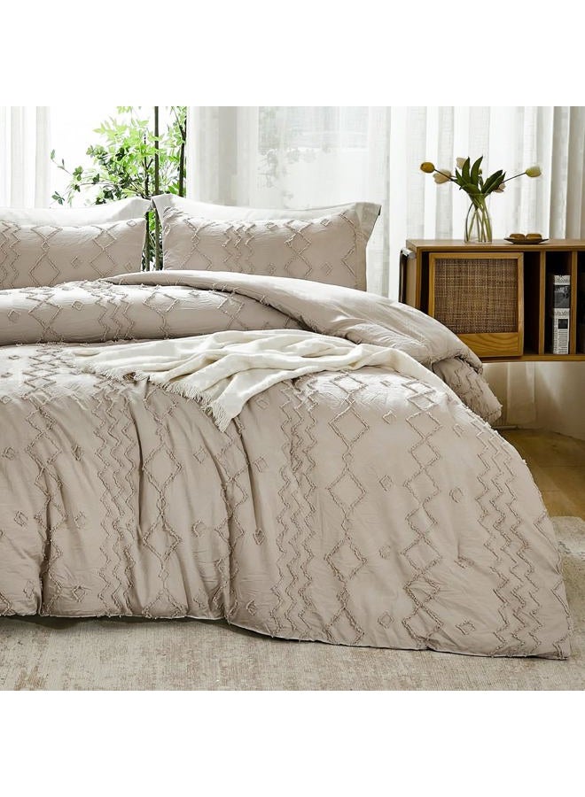 Andency Khaki Tufted Comforter Set King(104x90Inch), 3 Pieces(1 Tufts Comforter, 2 Pillowcases) Boho Textured Farmhouse Comforter, Microfiber Down Alternative Geometric Comforter Bedding Set - Image 2