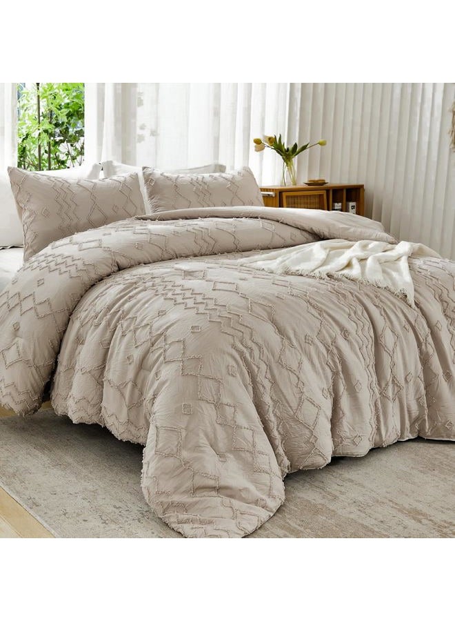 Andency Khaki Tufted Comforter Set King(104x90Inch), 3 Pieces(1 Tufts Comforter, 2 Pillowcases) Boho Textured Farmhouse Comforter, Microfiber Down Alternative Geometric Comforter Bedding Set - Image 1