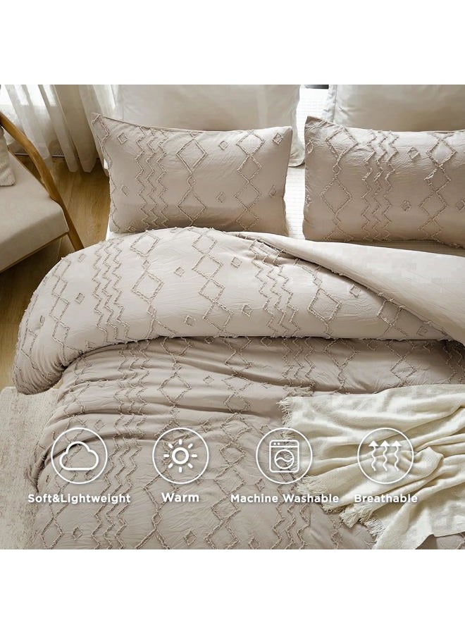 Andency Khaki Tufted Comforter Set King(104x90Inch), 3 Pieces(1 Tufts Comforter, 2 Pillowcases) Boho Textured Farmhouse Comforter, Microfiber Down Alternative Geometric Comforter Bedding Set - Image 5