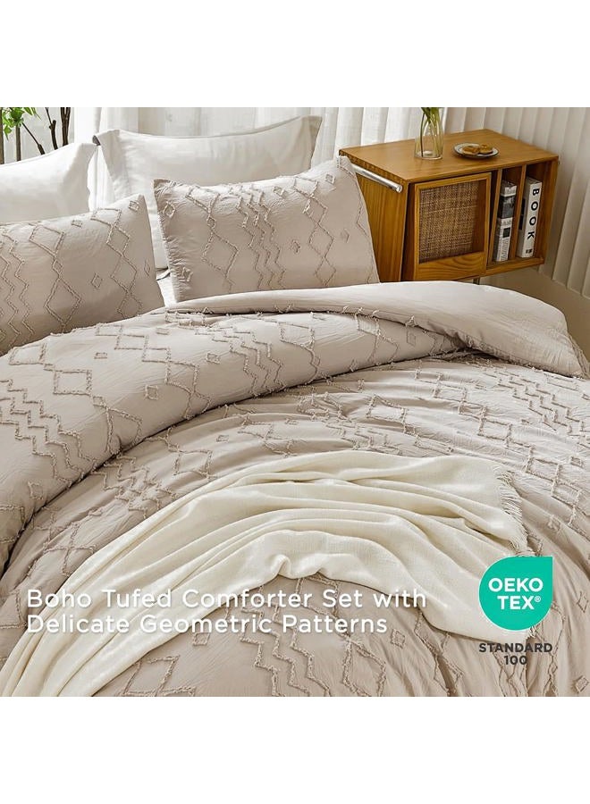 Andency Khaki Tufted Comforter Set King(104x90Inch), 3 Pieces(1 Tufts Comforter, 2 Pillowcases) Boho Textured Farmhouse Comforter, Microfiber Down Alternative Geometric Comforter Bedding Set - Image 4