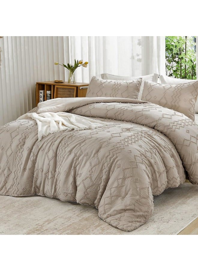 Andency Khaki Tufted Comforter Set King(104x90Inch), 3 Pieces(1 Tufts Comforter, 2 Pillowcases) Boho Textured Farmhouse Comforter, Microfiber Down Alternative Geometric Comforter Bedding Set - Image 3