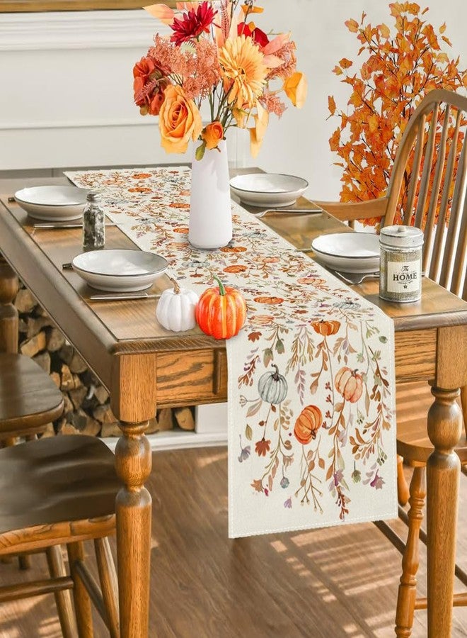 RABUSOFA Orange Pumpkins Floral Fall Table Runner,Seasonal Autumn Kitchen Dining Table Holiday Thanksgiving Fall Decorations for Home Party Decor 13x72 Inch - Image 3