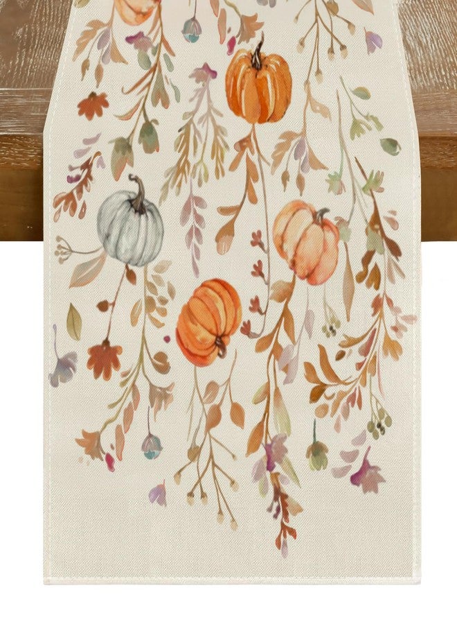 RABUSOFA Orange Pumpkins Floral Fall Table Runner,Seasonal Autumn Kitchen Dining Table Holiday Thanksgiving Fall Decorations for Home Party Decor 13x72 Inch - Image 1