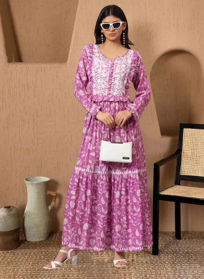 Alaya Hand Embroidered Chikankari Mulmul Cotton Jalabiya-AL3941