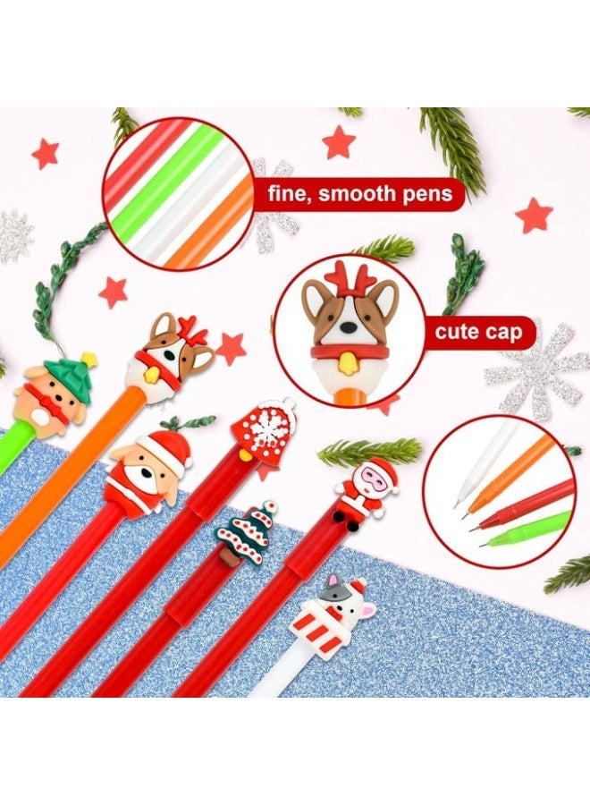 21pcs Christmas Gel Ink Pens Set – Black Ink Rollerball Pens with Santa, Snowman, Reindeer & Tree Toppers – Includes Mesh Pencil Case – Cute Holiday Stationery for School, Office, Boys & Girls – Smooth Writing – Color May Vary - Image 3
