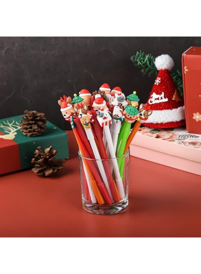 21pcs Christmas Gel Ink Pens Set – Black Ink Rollerball Pens with Santa, Snowman, Reindeer & Tree Toppers – Includes Mesh Pencil Case – Cute Holiday Stationery for School, Office, Boys & Girls – Smooth Writing – Color May Vary - Image 2