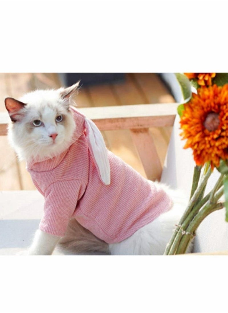 Pet Hoodie Cat Rabbit Outfit with Bunny Ears Cute Sweatshirt Spring and Autumn Puppy Knitted Sweater Kitty Soft Knitwear - Image 4
