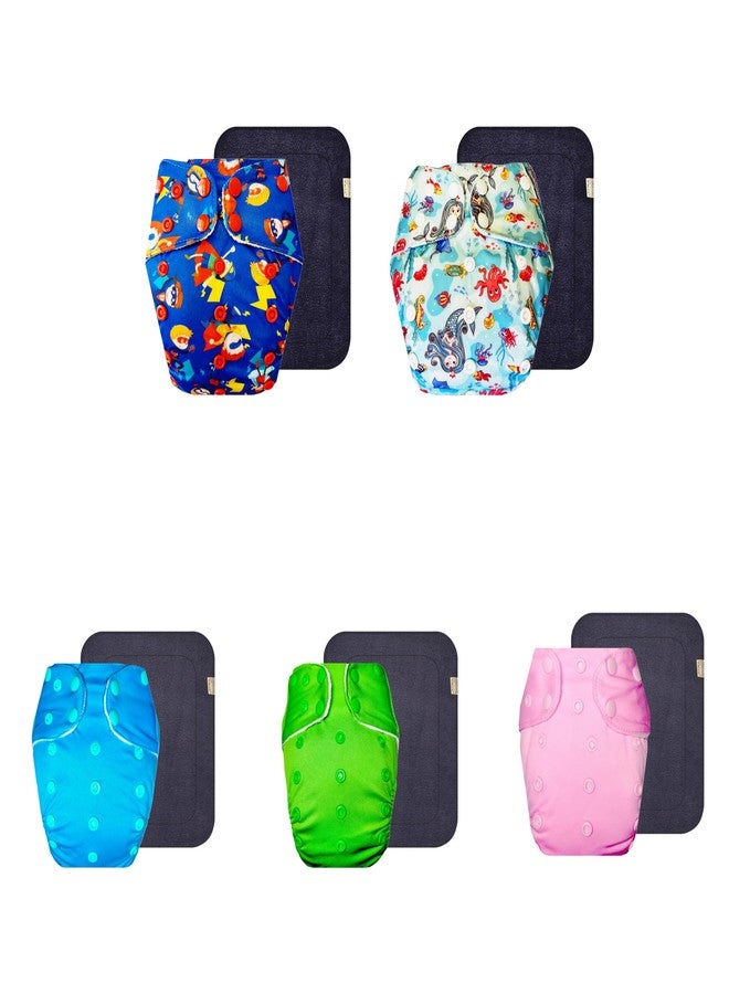 Dumbledo Premium Cloth Diaper with Black Insert (Pack of 5) | Dry Feel and Comfortable | Leakproof | Travel Friendly | Designed by Moms | 3 Months - 3 Years | Unisex Baby - Image 1